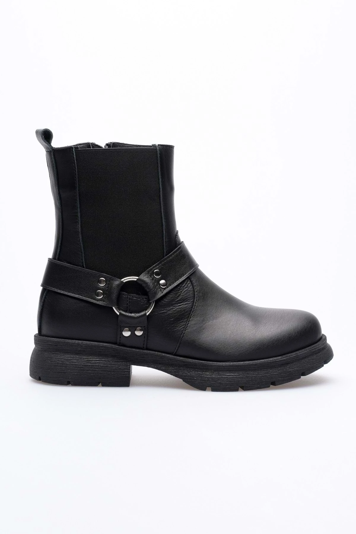 Kadın Hakiki Deri Metal Aksesuarlı Bot