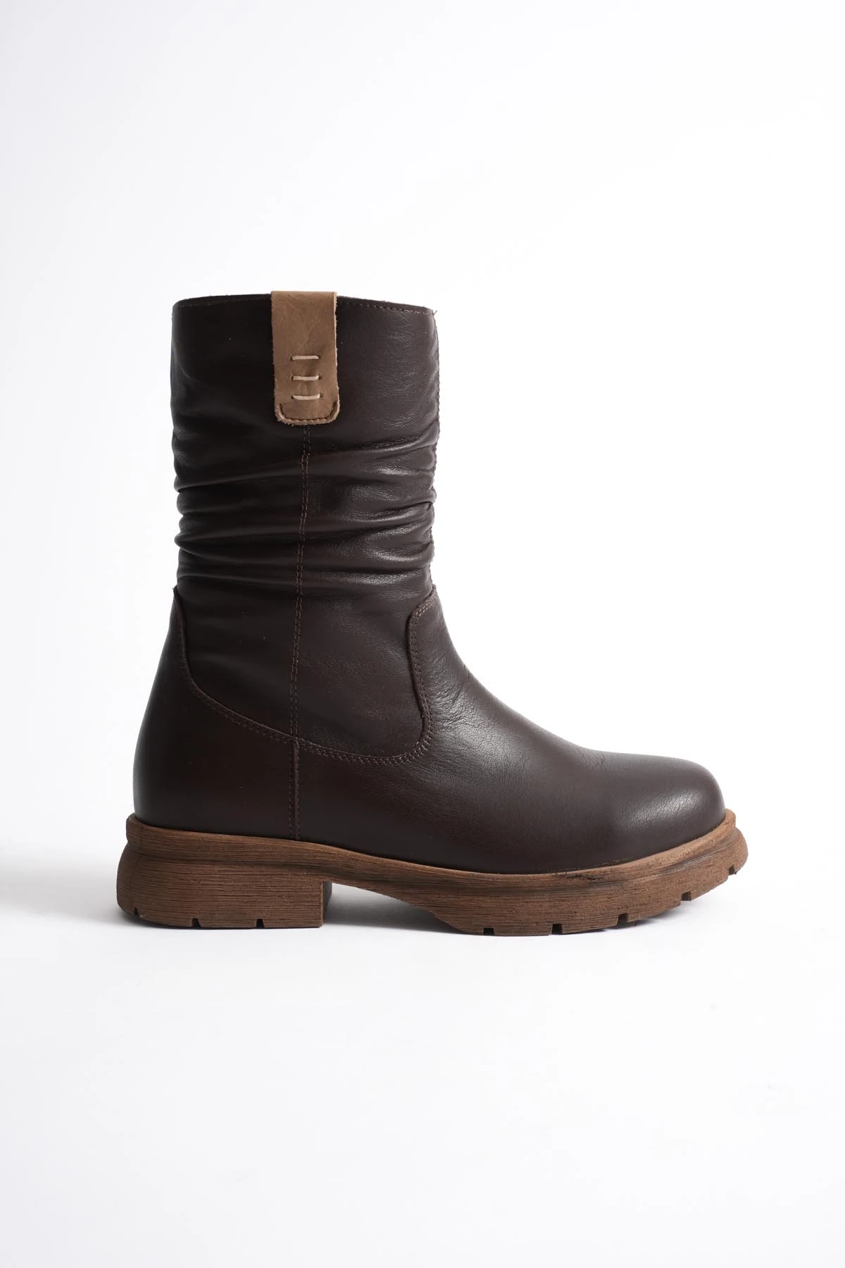 Kadın Hakiki Deri İçi Kürklü Körüklü Bot - Kahve