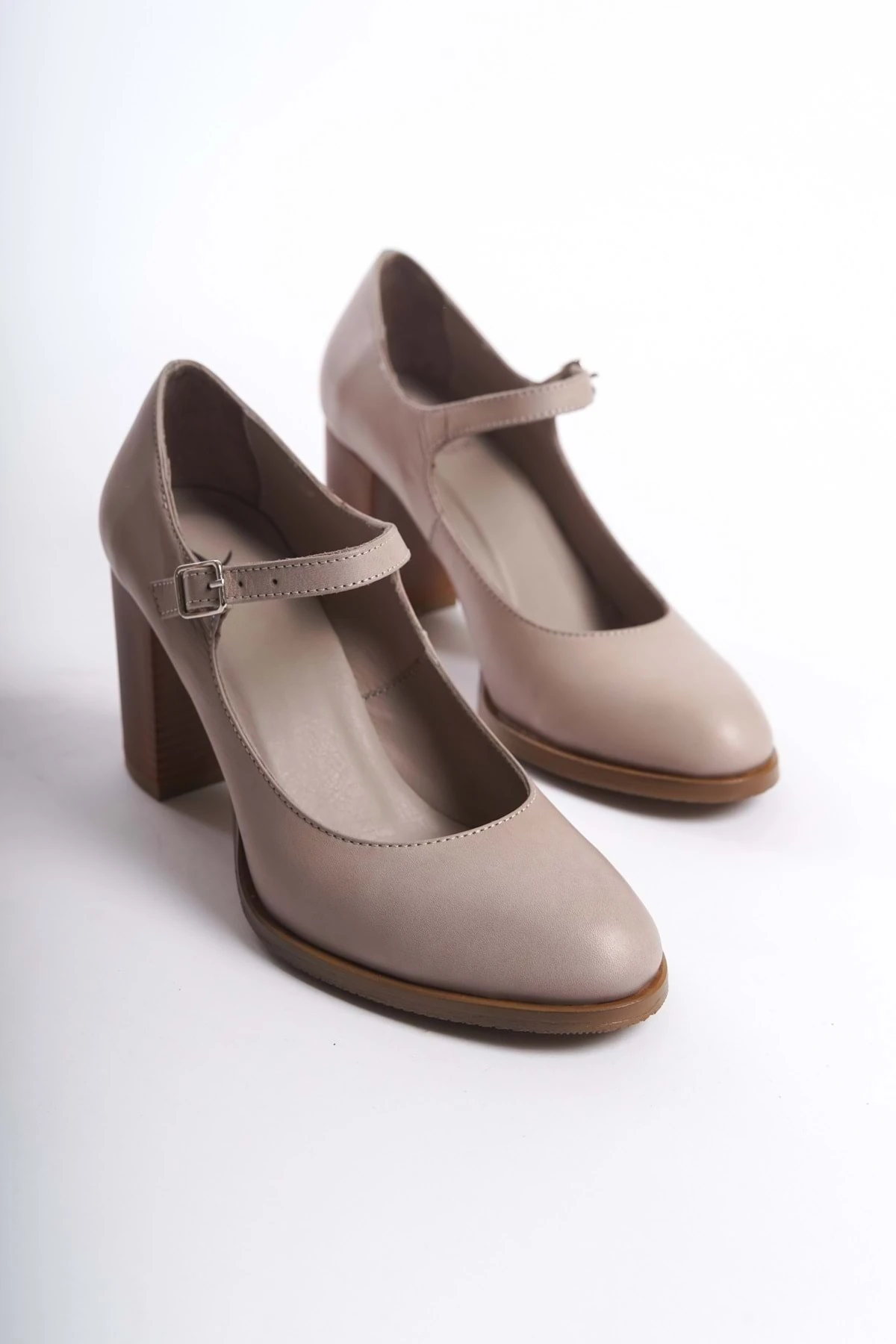 Kadın Hakiki Deri Bantlı Topuklu Ayakkabı - DARK STONE