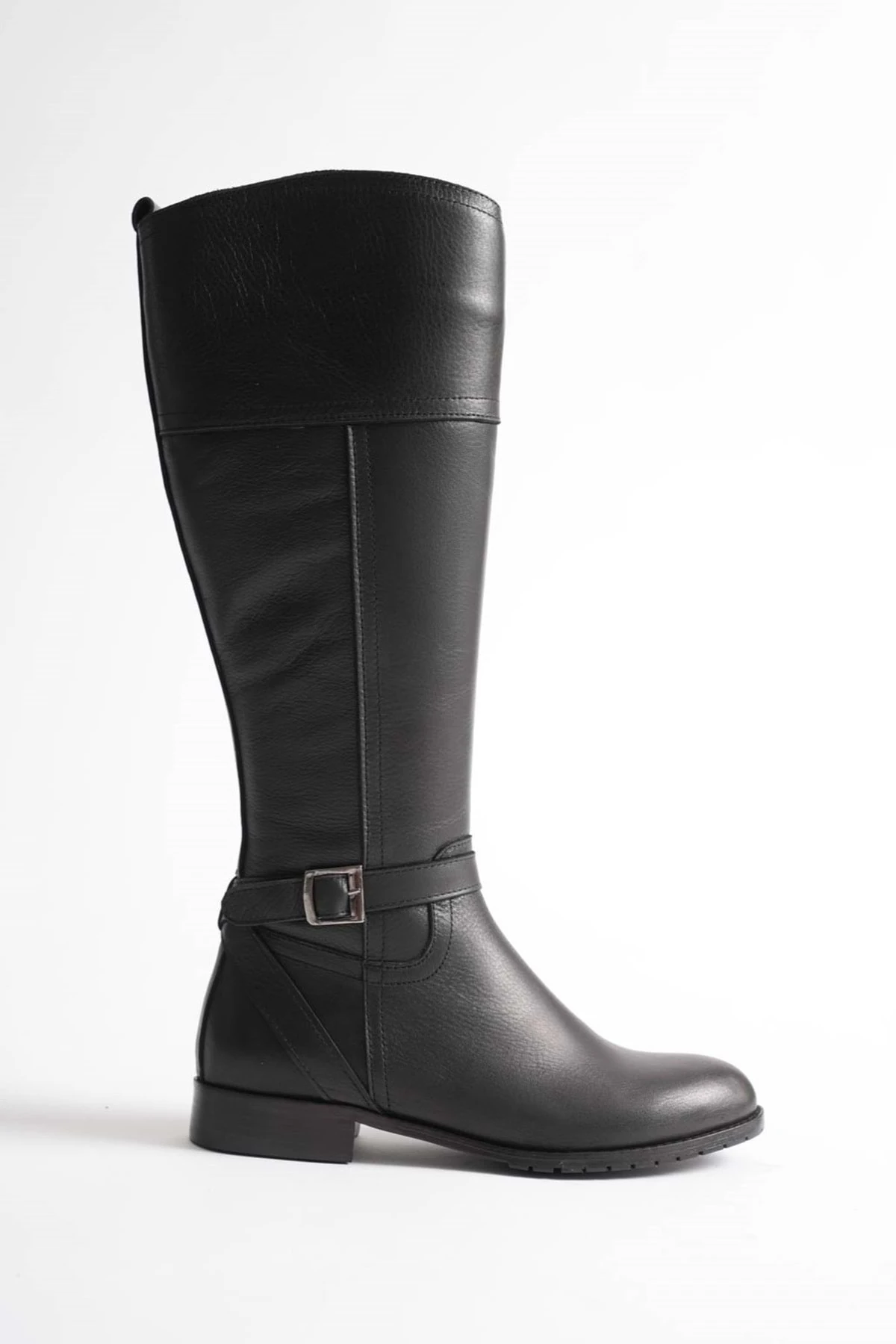 Kadın Hakiki Deri Tokalı Binici Çizme - SİYAH