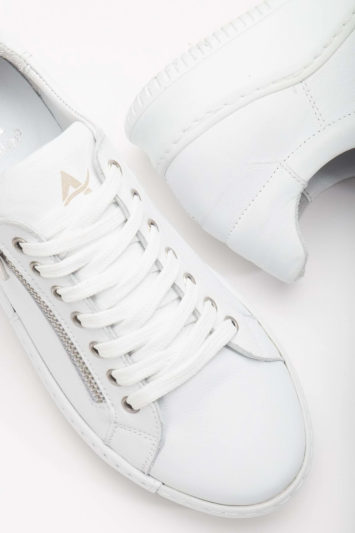 Kadın Hakiki Deri Fermuarlı Spor Ayakkabı - BEYAZ