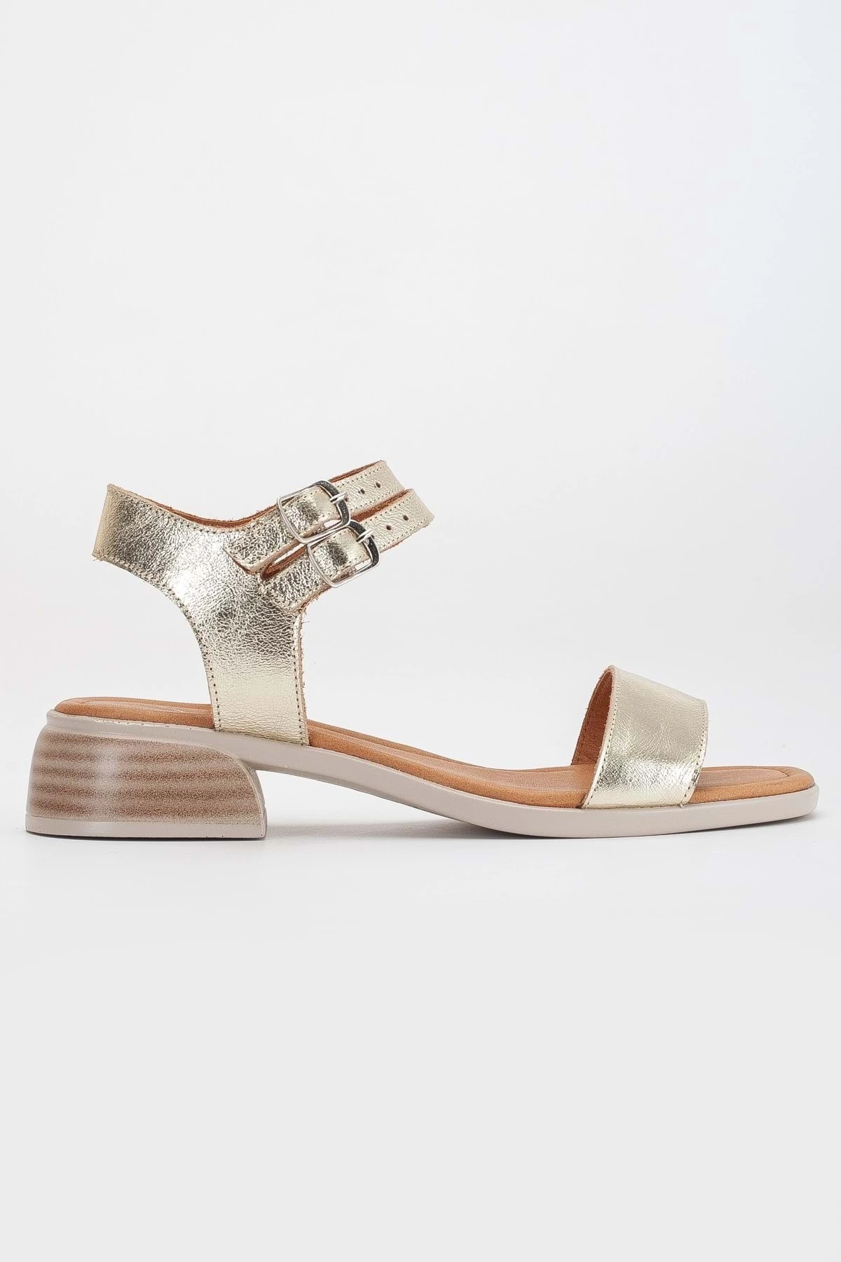 Kadın Hakiki Deri Bantlı Alçak Topuklu Sandalet