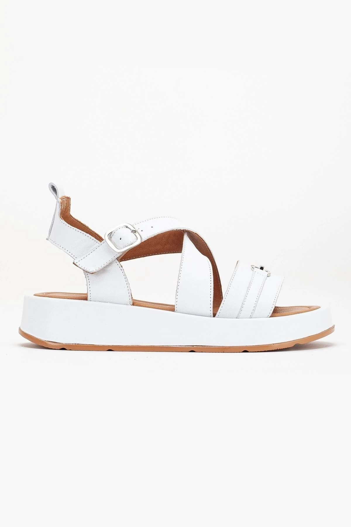 Kadın Hakiki Deri Çapraz Bilekten Bantlı Günlük Sandalet