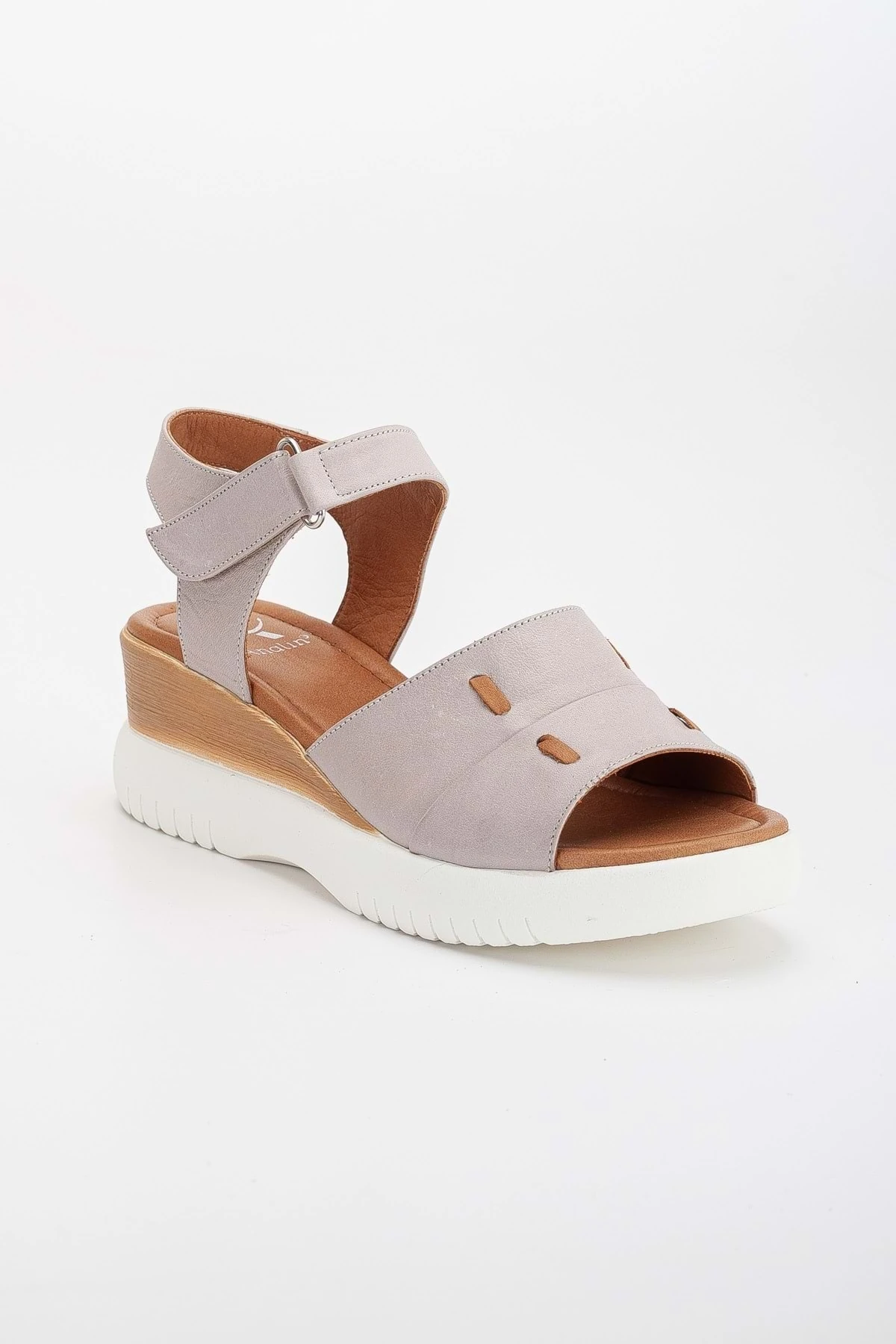 Kadın Hakiki Deri Kalın Bantlı Yüksek Taban Sandalet