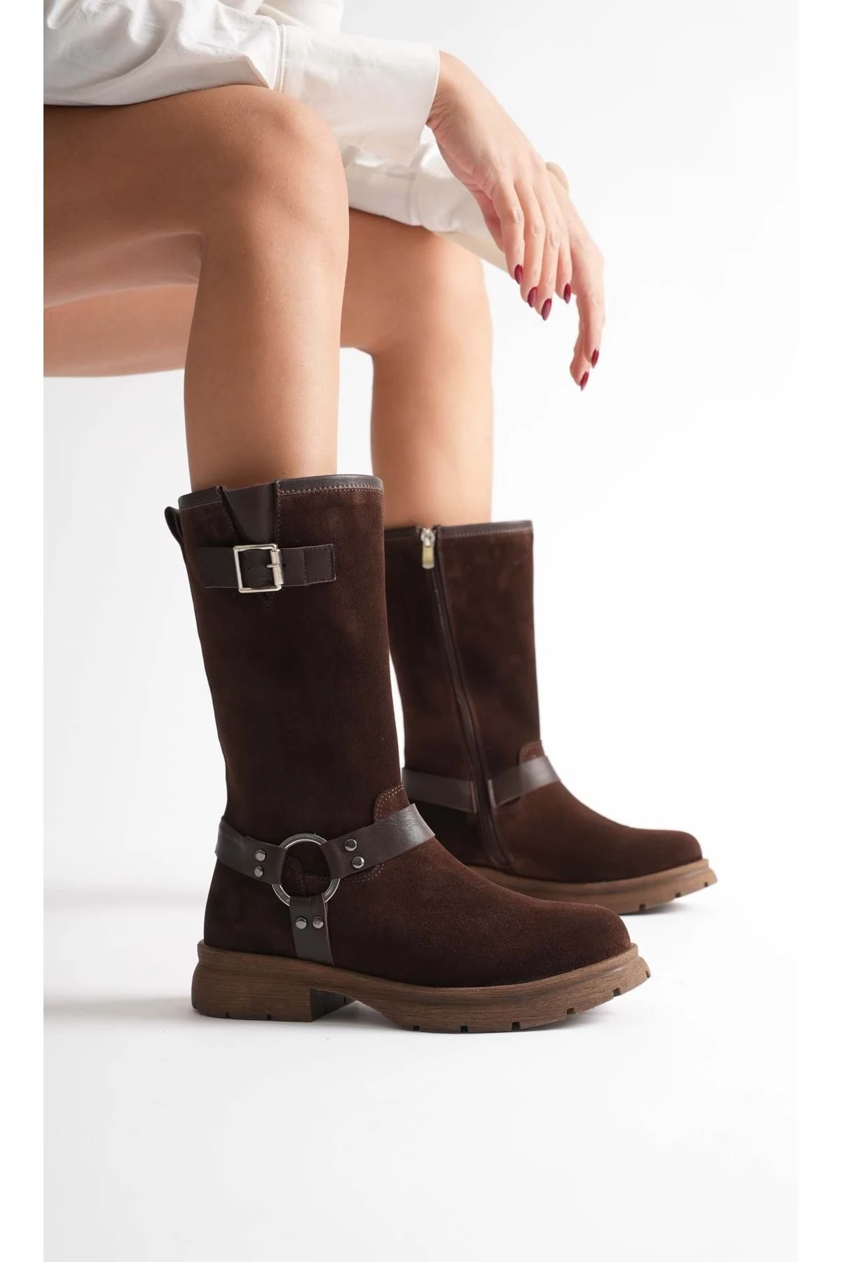 Kadın Hakiki Deri Aksesuar Detaylı Binici Çizme