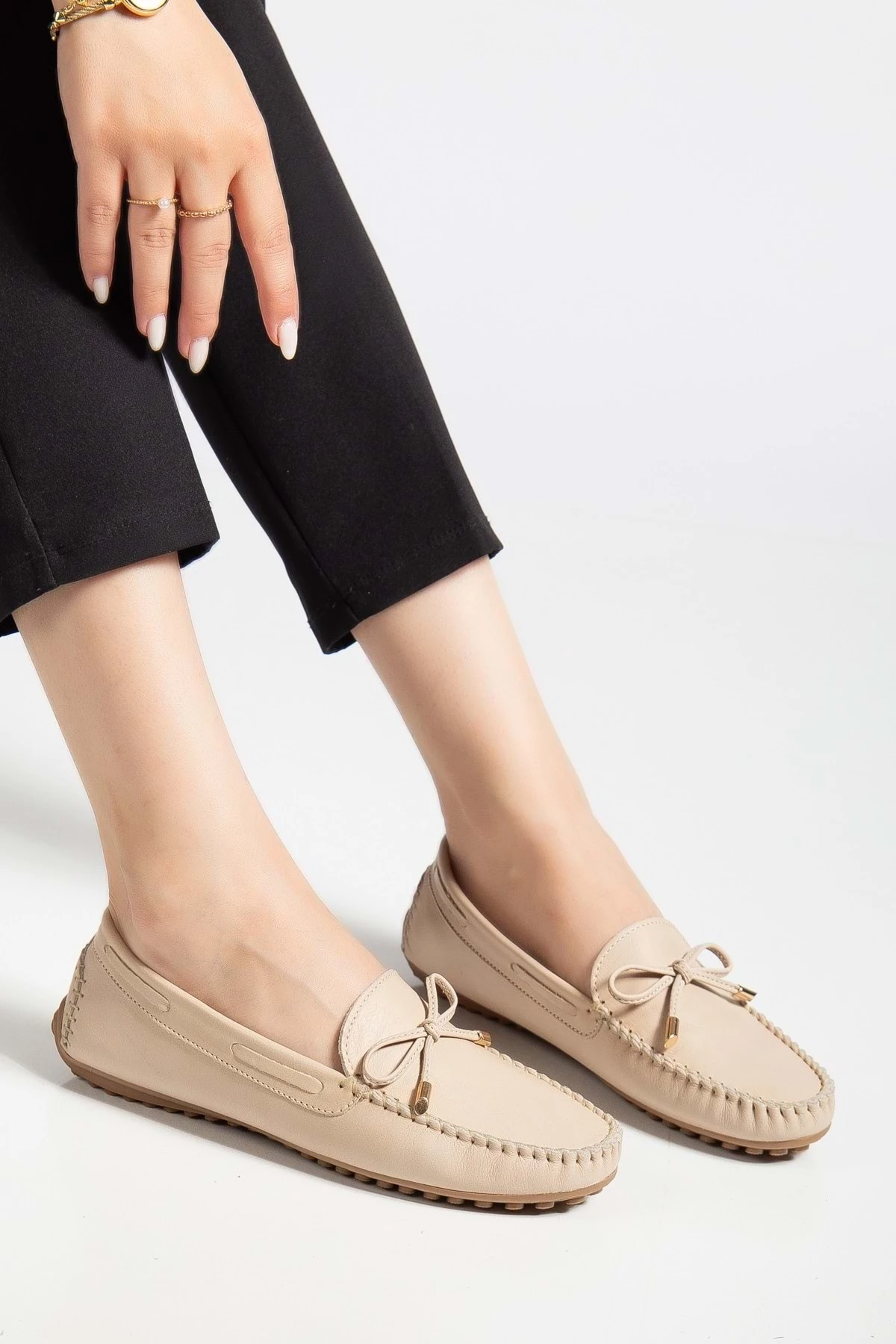 Kadın Hakiki Deri Klasik Loafer - Bej