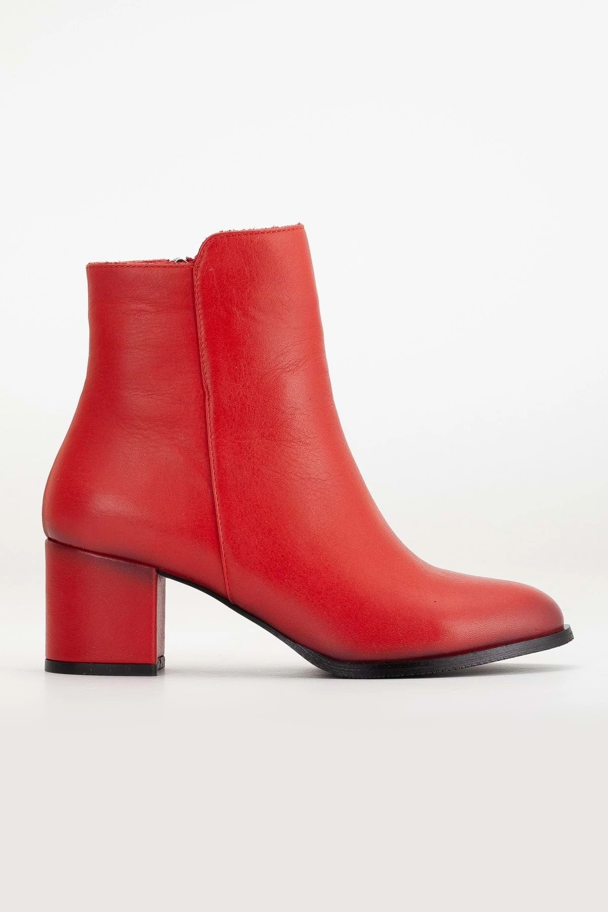 Kadın Hakiki Deri Günlük Topuklu Bot - KIRMIZI