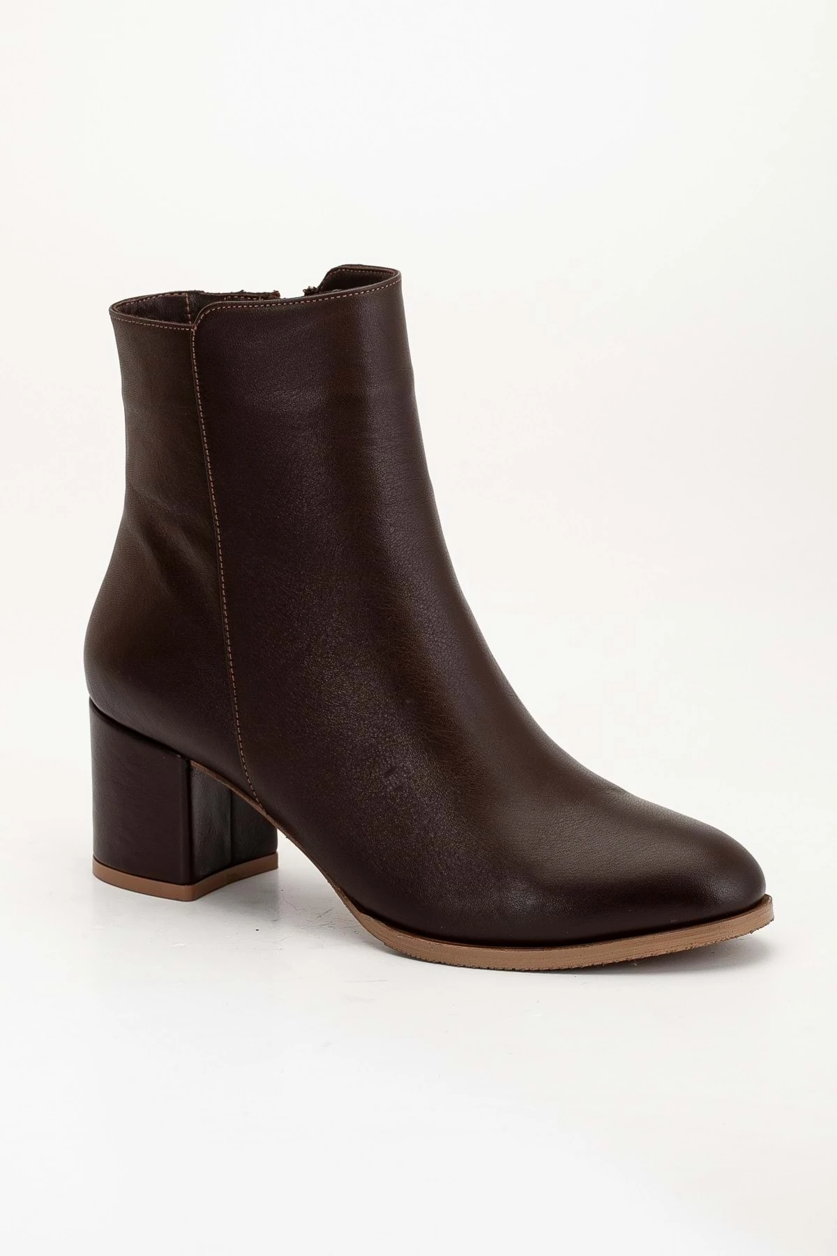 Kadın Hakiki Deri Günlük Topuklu Bot - Acı Kahve
