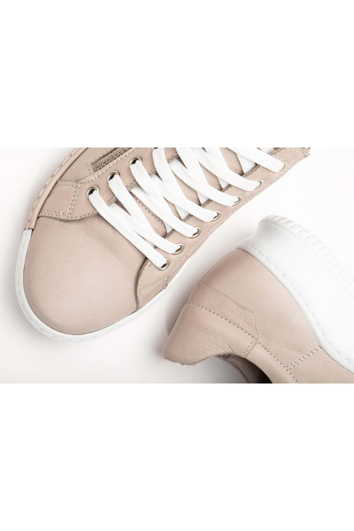 Kadın Hakiki Deri Fermuarlı Spor Ayakkabı - SILVERGREY