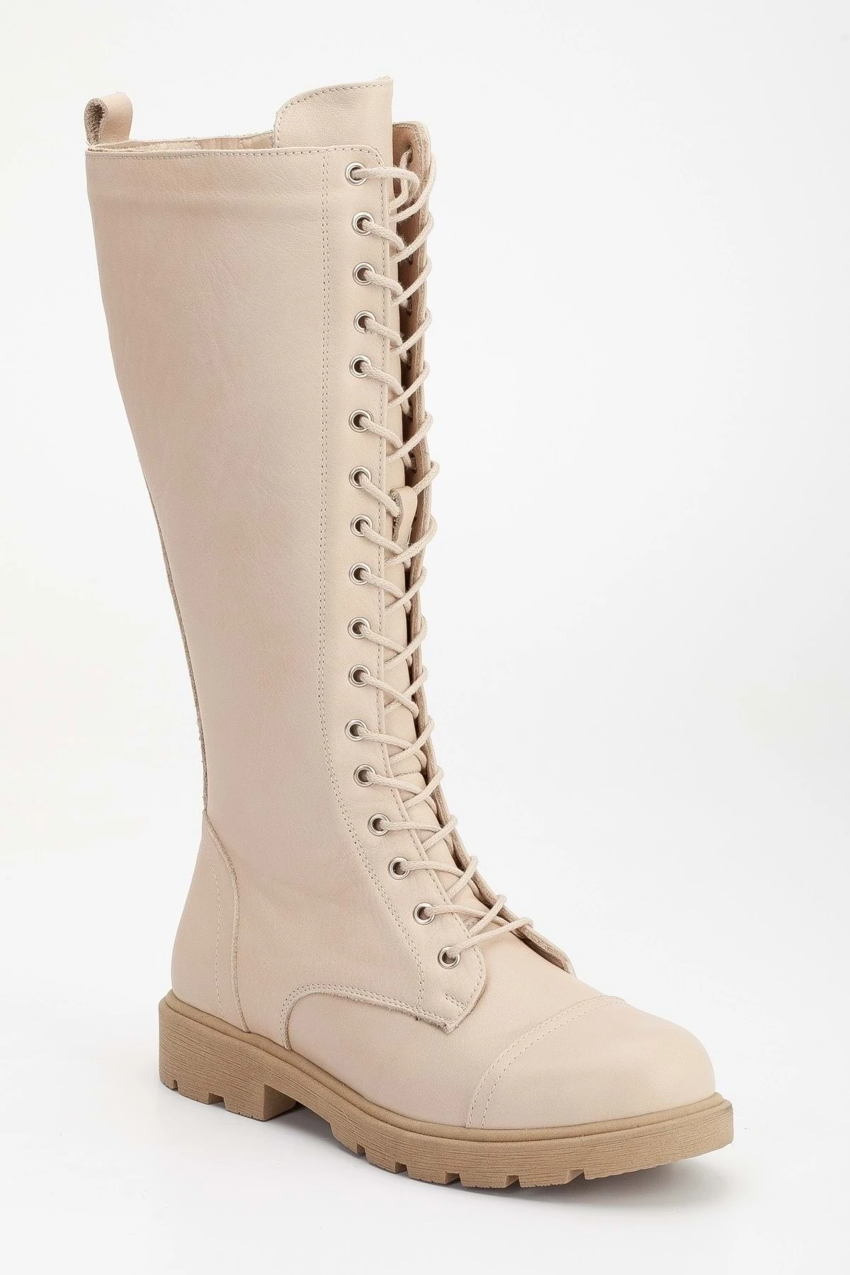 Kadın Hakiki Deri Bağcıklı Fermuarlı Çizme