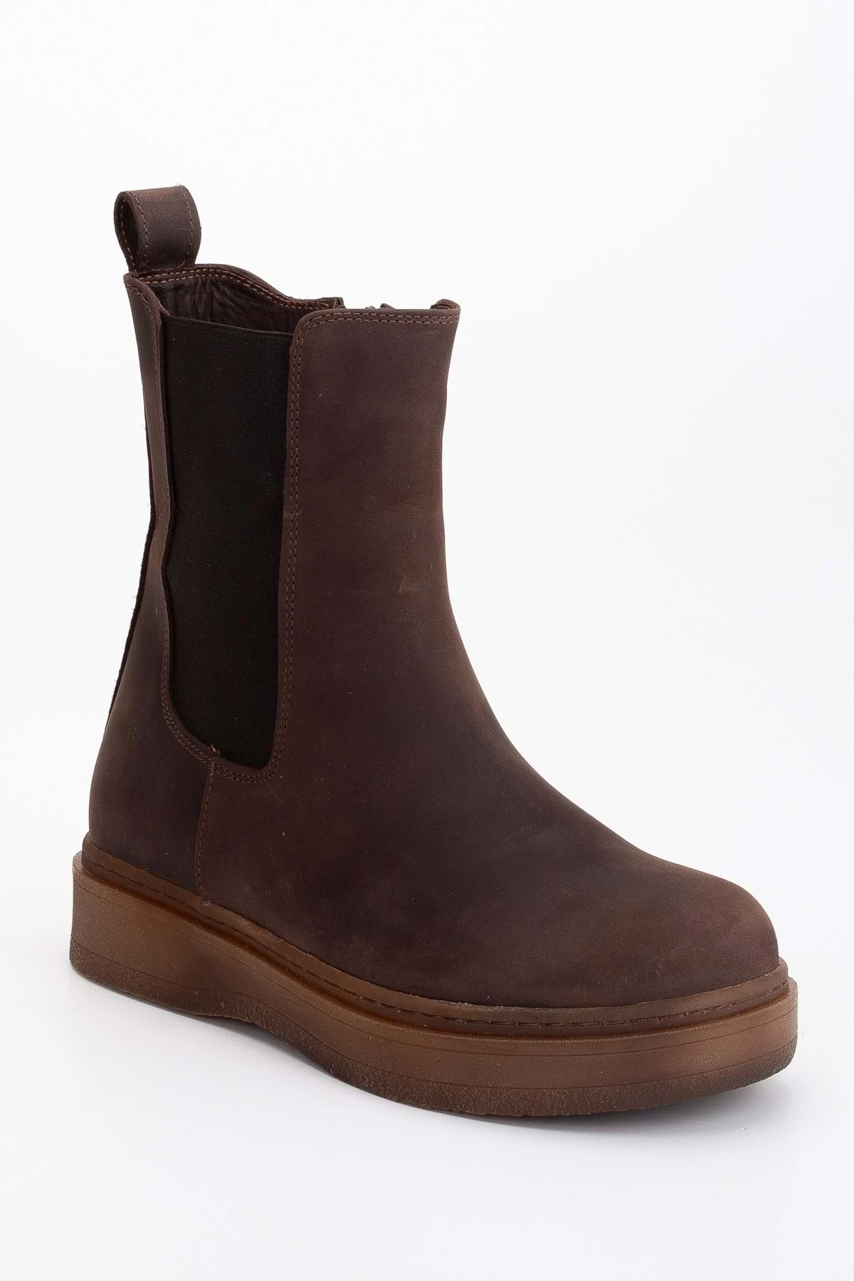 Crazy Deri Kadın Lastikli Kalın Tabanlı Bot