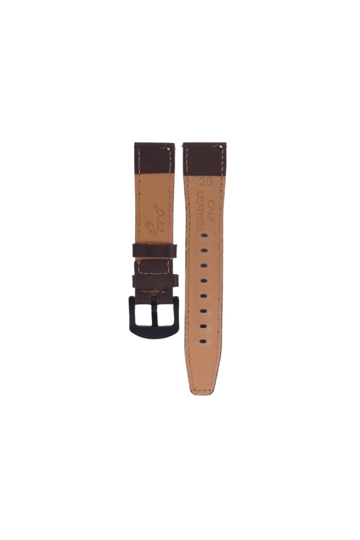 Fro LW38-43 20 mm Hakiki Deri Düz Kahve Kordon Siyah Toka