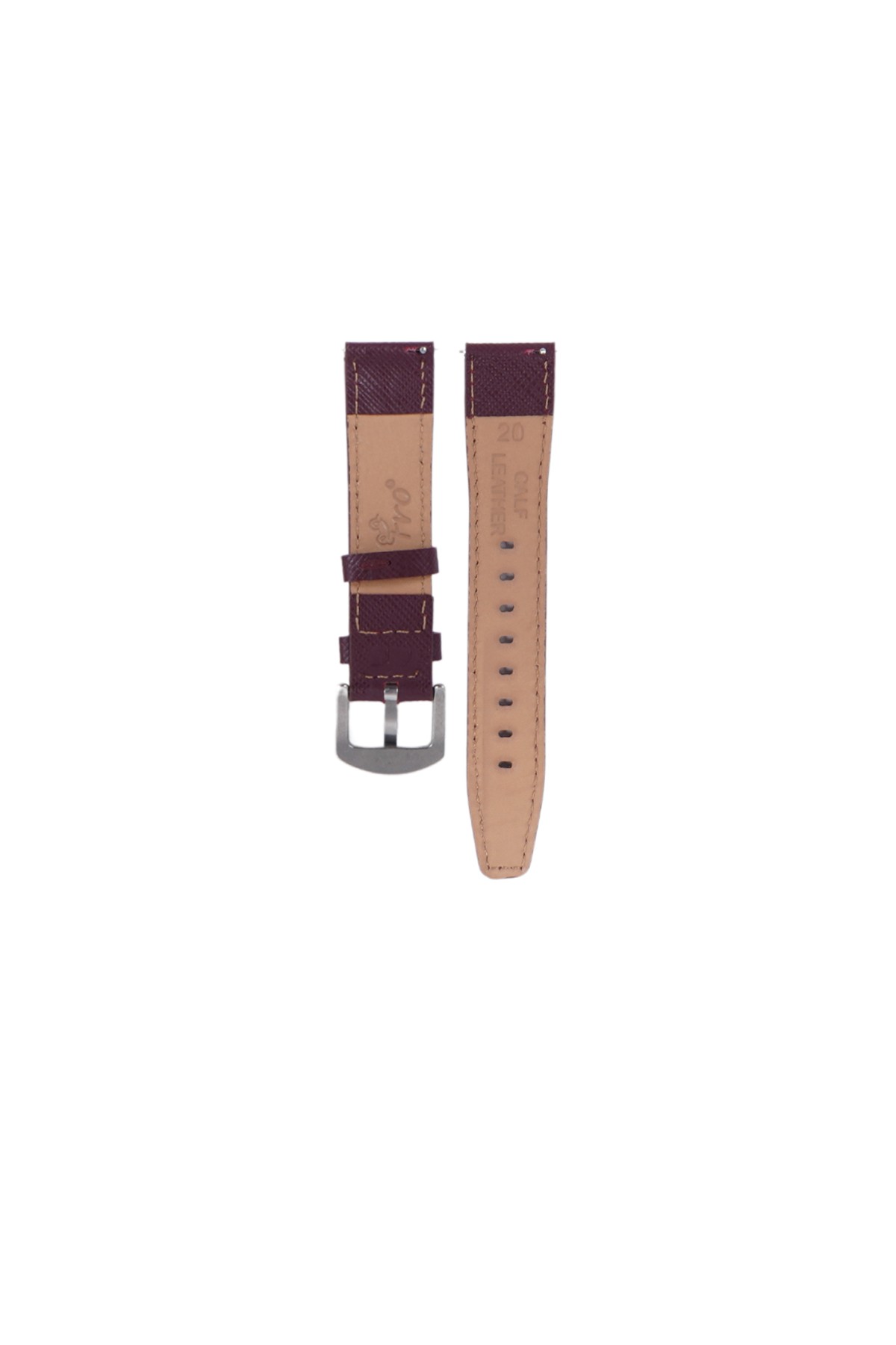 Fro LW38-43 20 mm Hakiki Deri Safiano Bordo Kordon Silver Toka