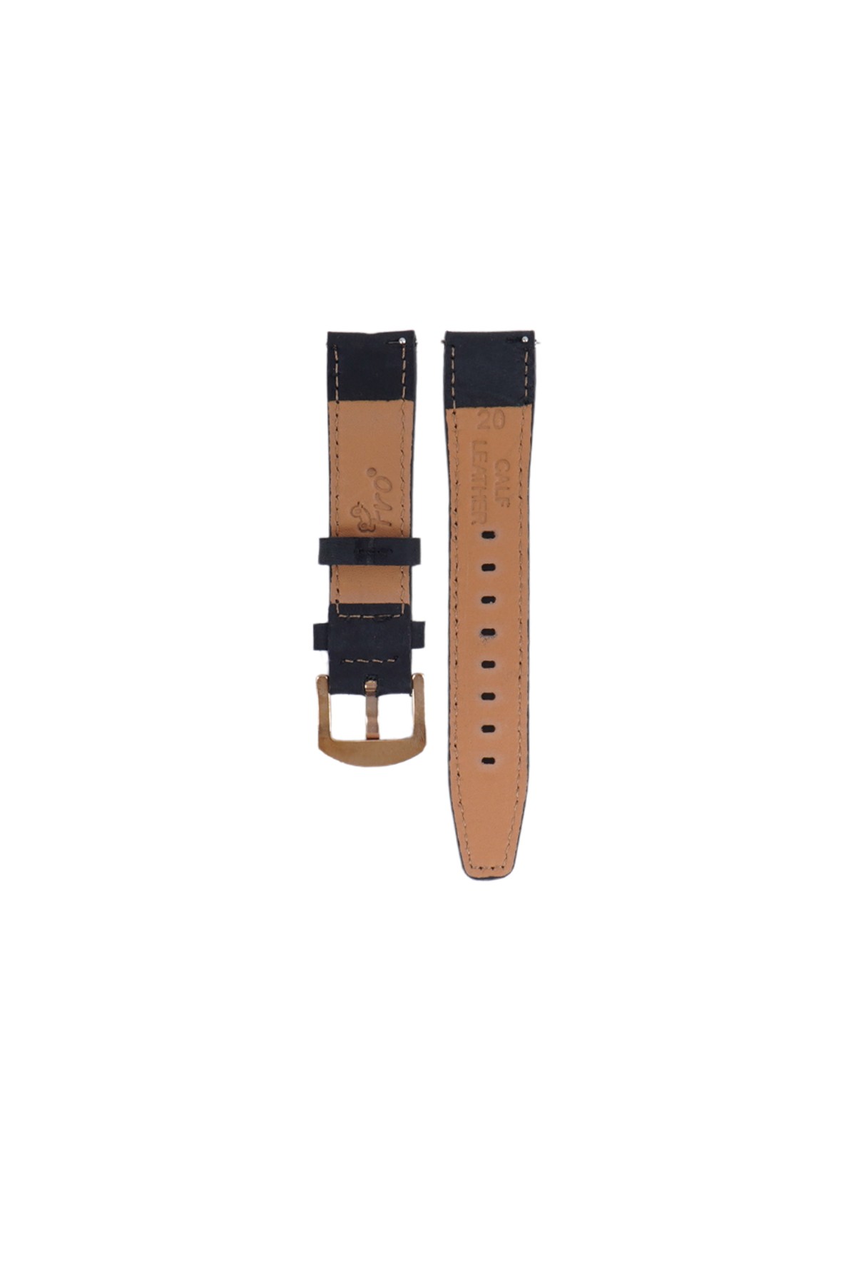 Fro LW38-43 20 mm Hakiki Deri Düz Siyah Kordon Gold Toka