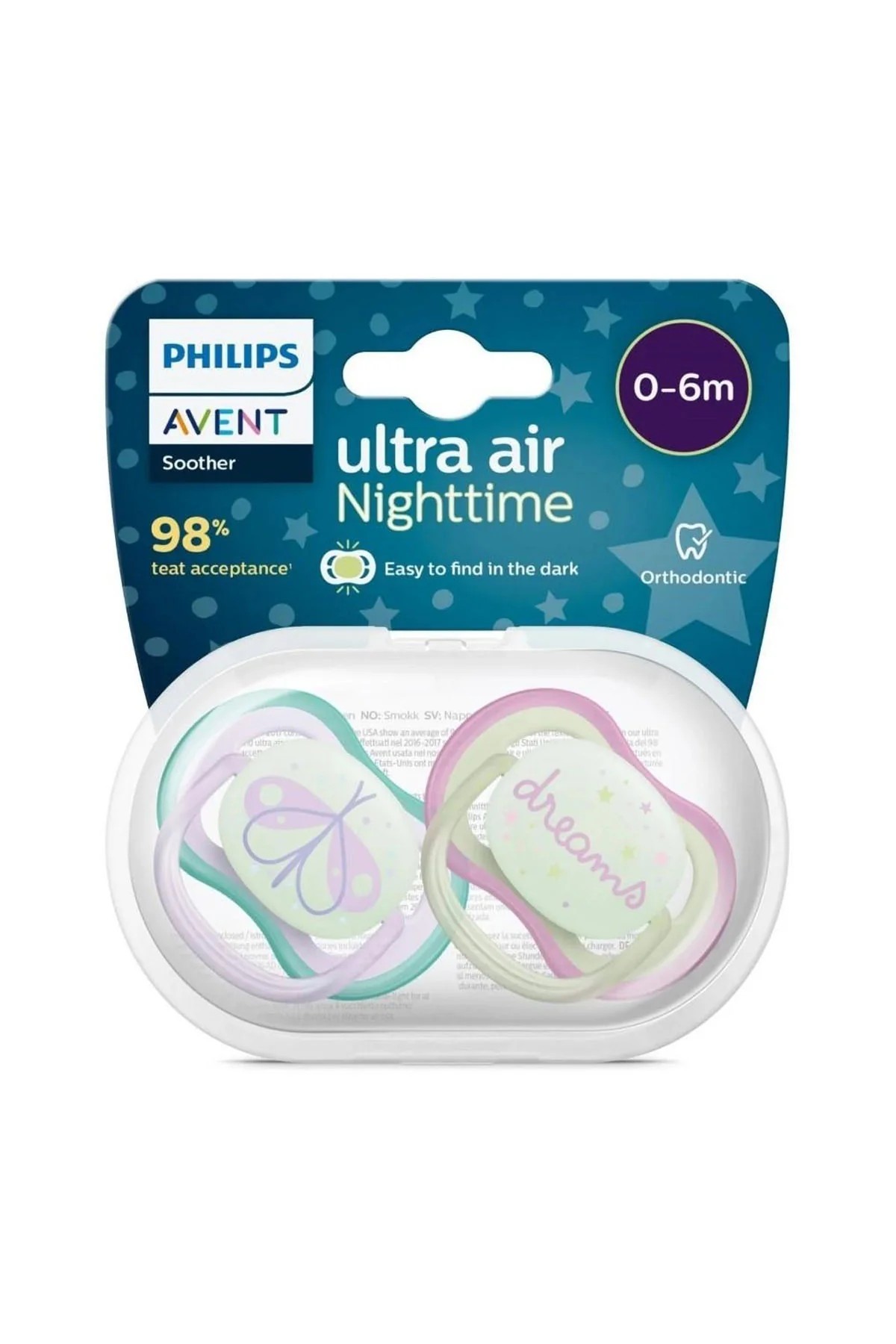 Philips Avent Ultra Air Night Pacifier 0-6 Months, 2-Pack - For Girls