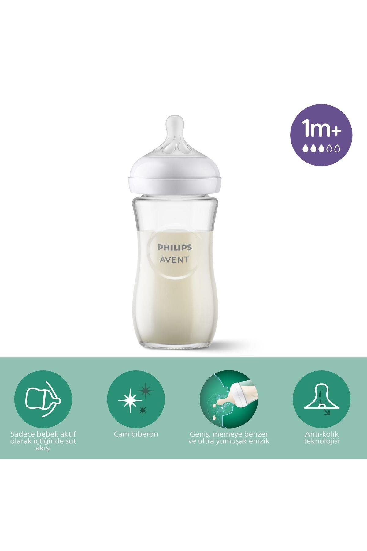 Philips Avent SCY933/01 Natural Response Glass Bottle, 240ml, 1 Month+