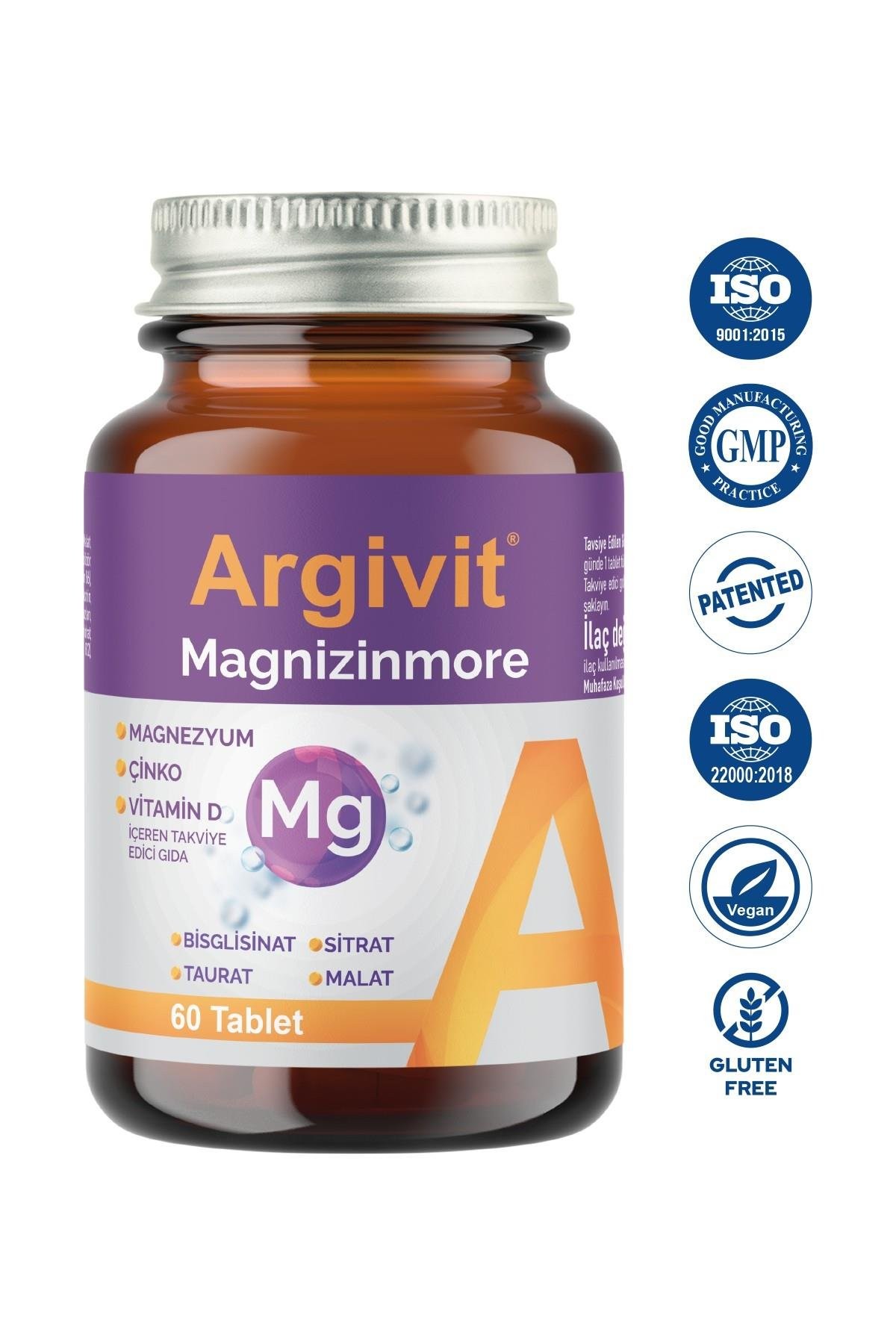 Argivit Magnizinmore المغنيسيوم والزنك وفيتامين د - 60 قرصًا