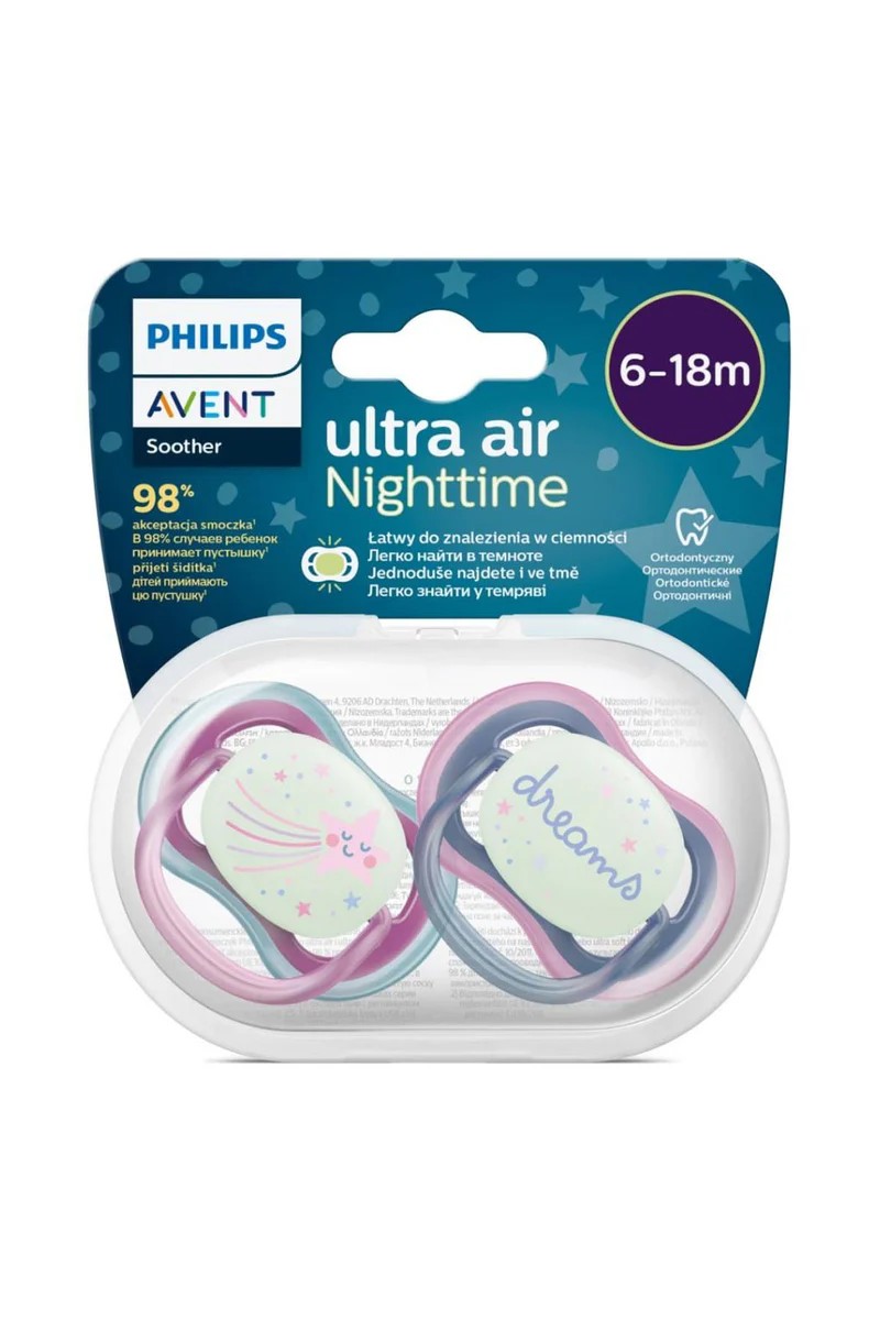 Philips Avent Ultra Air Night Pacifier 6-18 Months, 2-Pack - For Girls