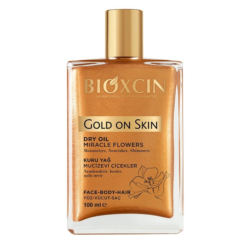 Bioxcin Gold On Skin Altın Parıltılı Kuru Yağ 100 مل - زيت جاف للشعر والوجه والجسم