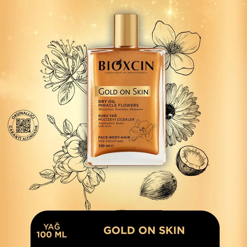 Bioxcin Gold On Skin Altın Parıltılı Kuru Yağ 100 مل - زيت جاف للشعر والوجه والجسم