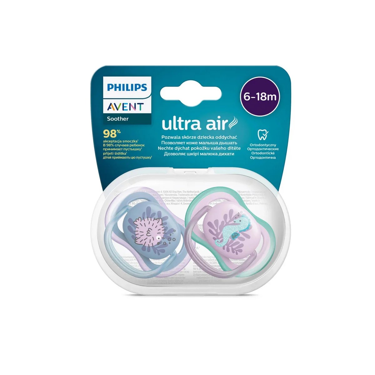 Philips Avent Ultra Air Pacifier 6-18 Months, 2-Pack - For Girls