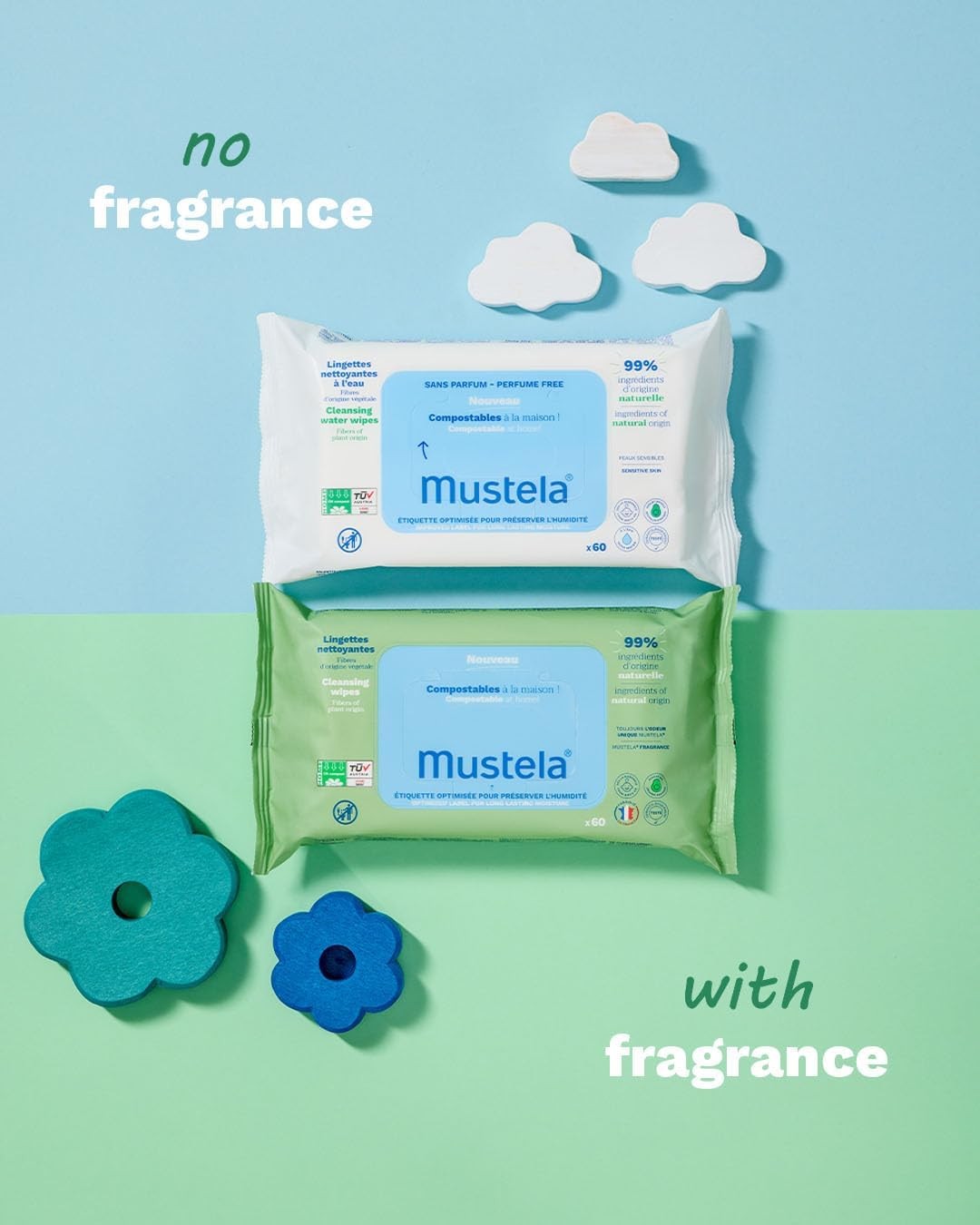 Mustela Compostable Wet Wipes Fragrance-Free 60 Count