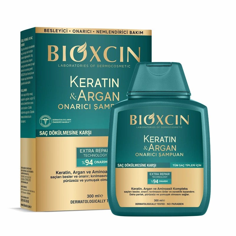 Bioxcin Keratin & Argan Repairing Shampoo 300 ml - For Damaged and Overprocessed Hair