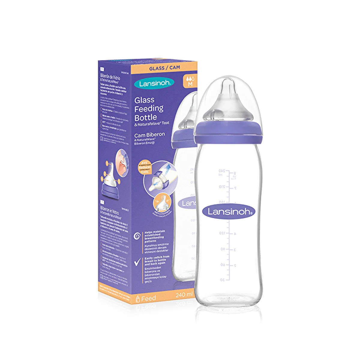 Lansinoh Glass Bottle & NaturalWave Nipple 240 ml - Anti-Colic | BPA Free