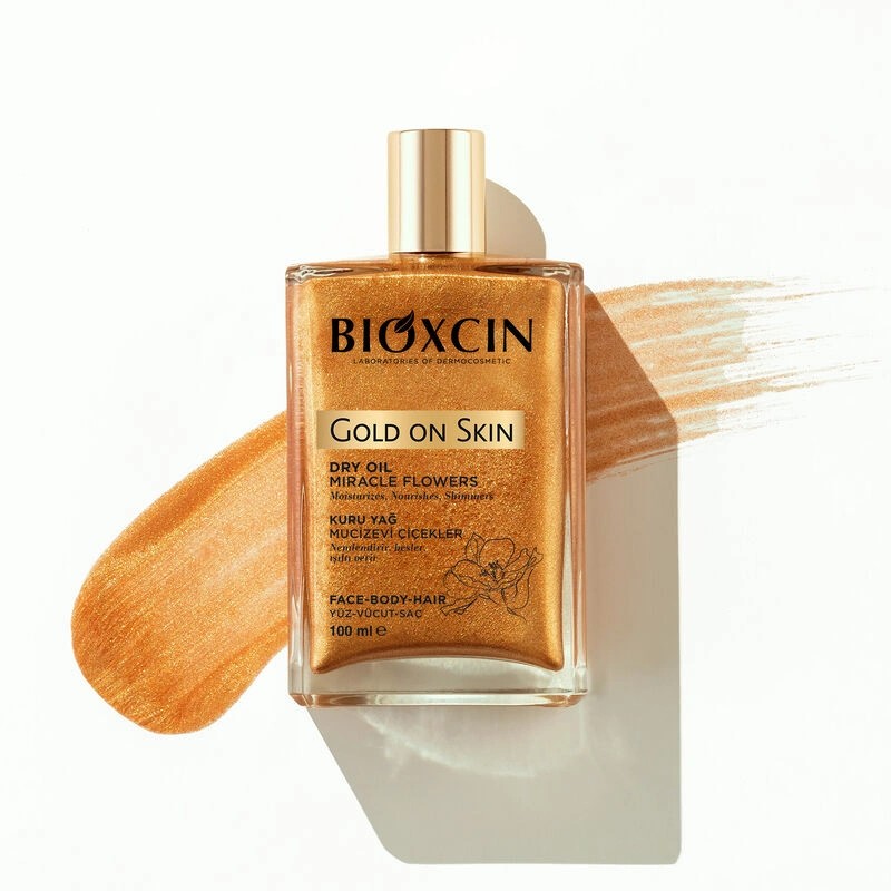 Bioxcin Gold On Skin Altın Parıltılı Kuru Yağ 100 مل - زيت جاف للشعر والوجه والجسم