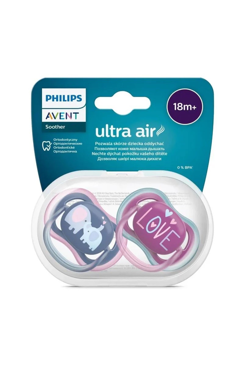 Philips Avent Ultra Air Pacifier 18+ Months, 2-Pack - For Girls