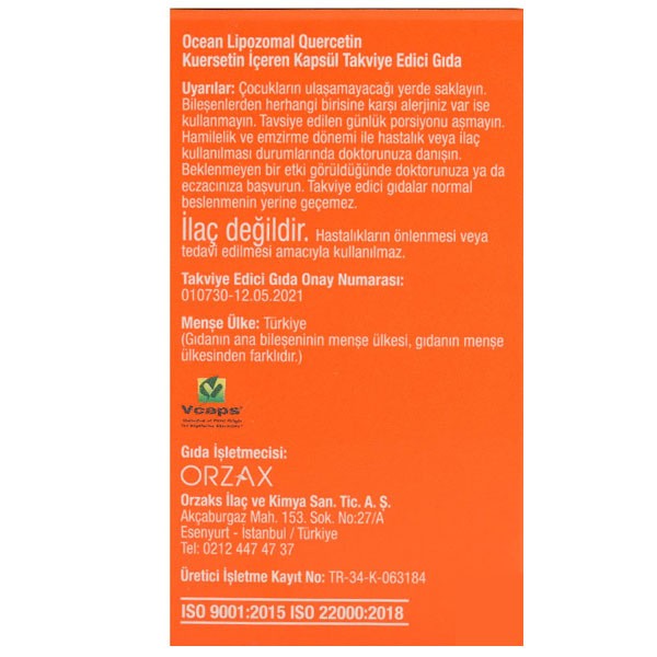 Orzax Ocean Liposomal Quercetin 100 mg 60 Capsules