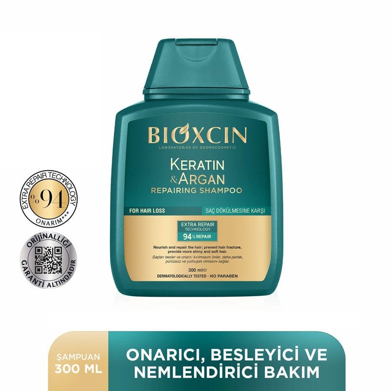 Bioxcin Keratin & Argan Repairing Shampoo 300 ml - For Damaged and Overprocessed Hair