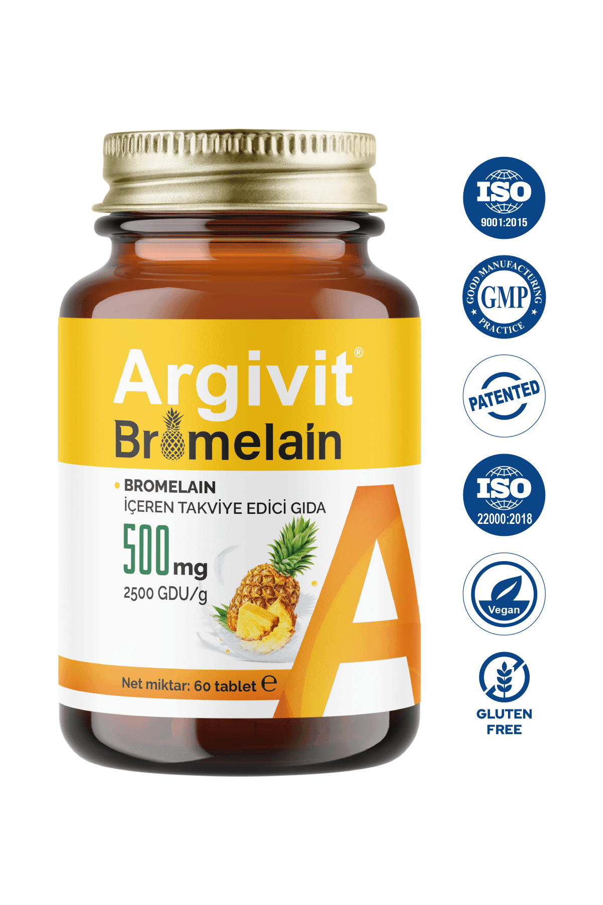 Argivit Bromelain-Containing Dietary Supplement - 60 Tablets