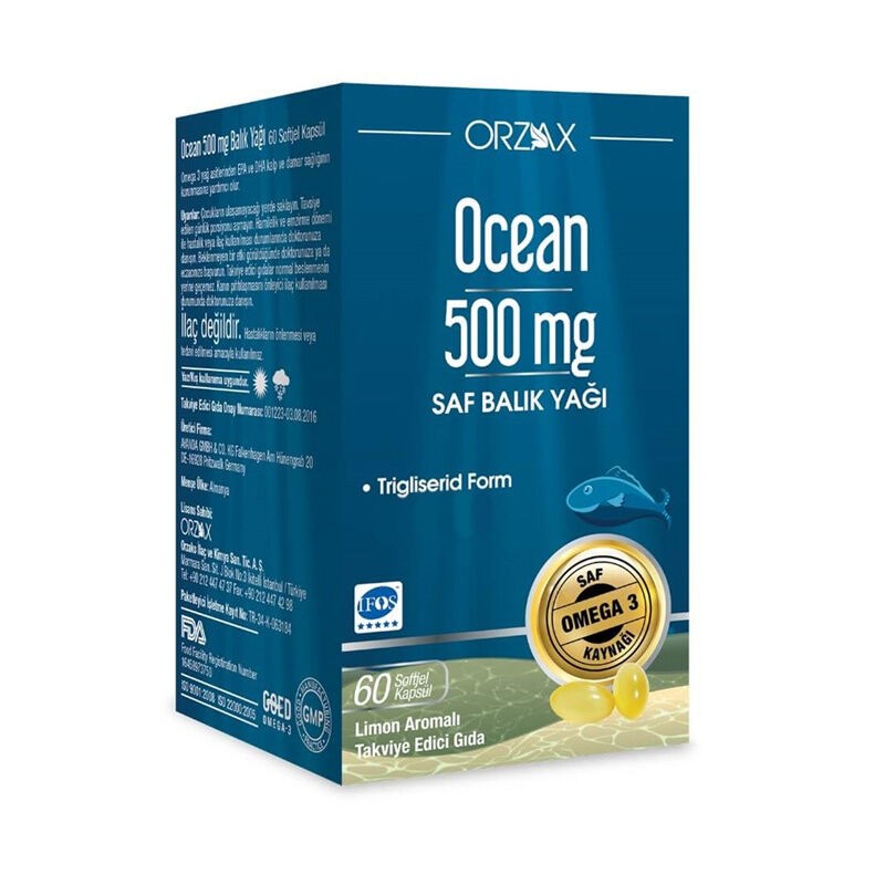 Orzax Ocean Fish Oil Lemon Flavored 60 Capsules , 500 mg
