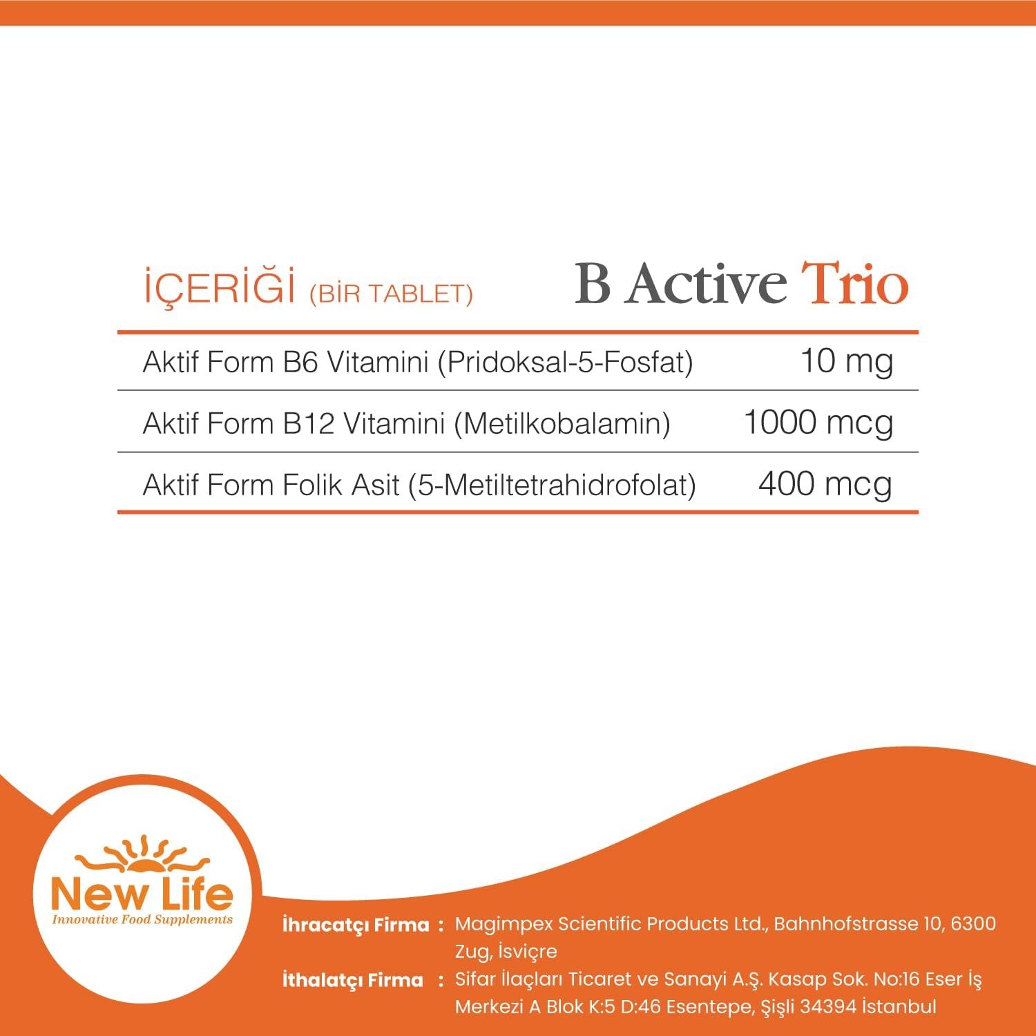 New Life B Active Trio - Dietary Supplement (30 Sublingual Tablets)