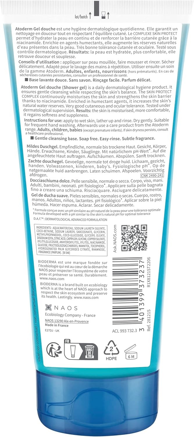 Bioderma Atoderm Shower Gel, Ultra-Gentle & Soap-Free, 200 ml