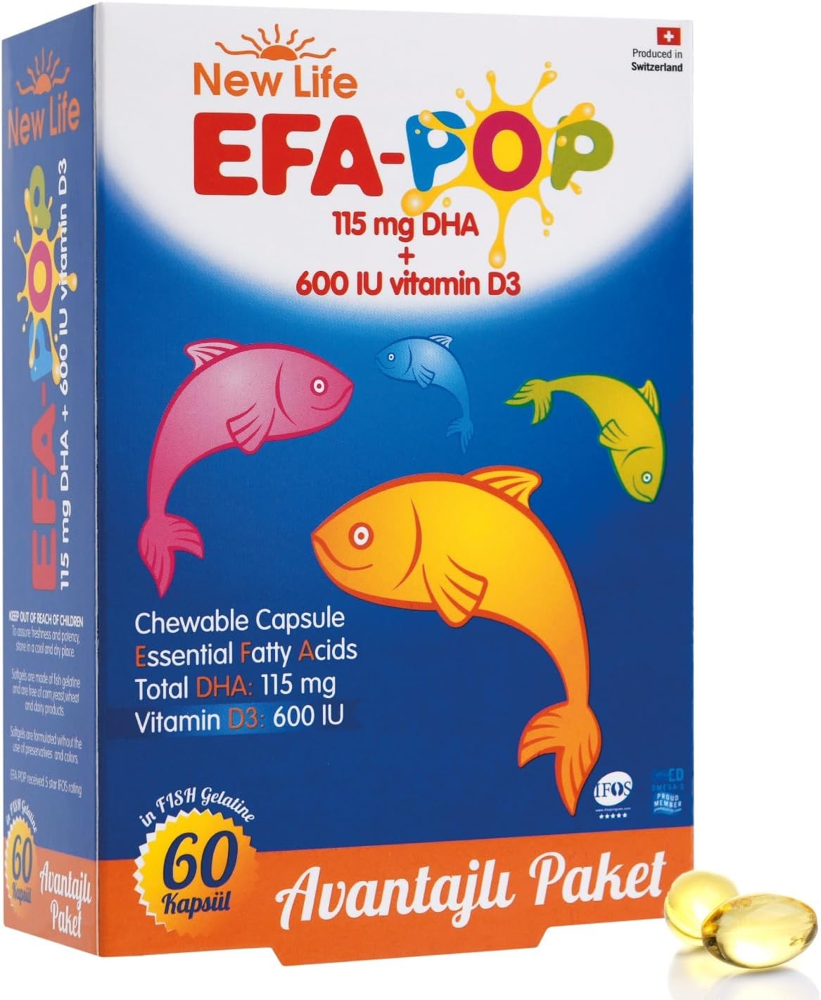 New Life EFA Pop Fish Oil Dietary Supplement - 60 Chewable Capsules