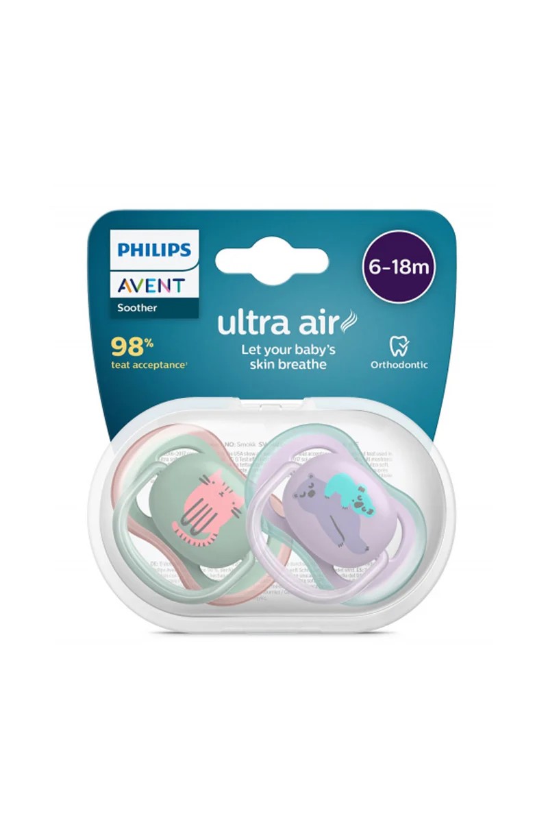 Philips Avent Ultra Air Pacifier 6-18 Months 2-Pack for Girls