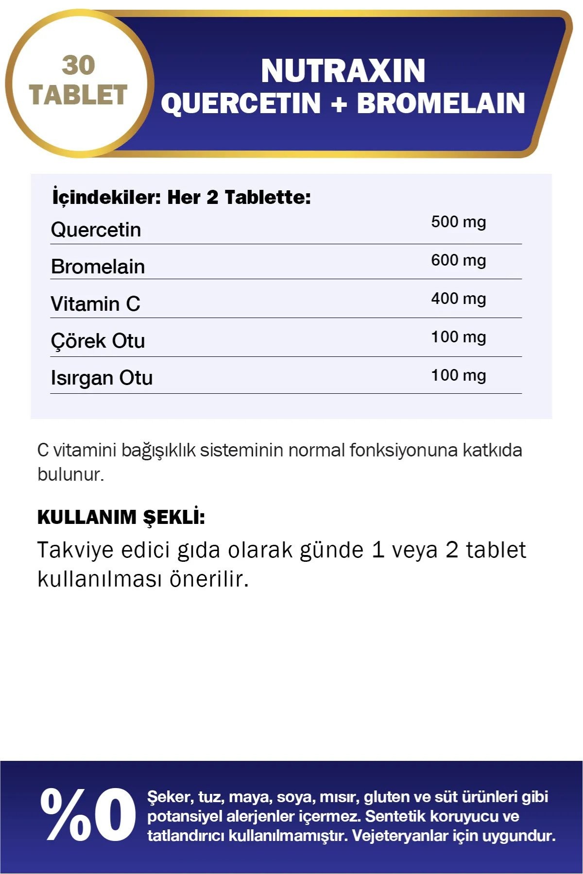 Nutraxin Bromelain and Quercetin Supplement 30 Tablets