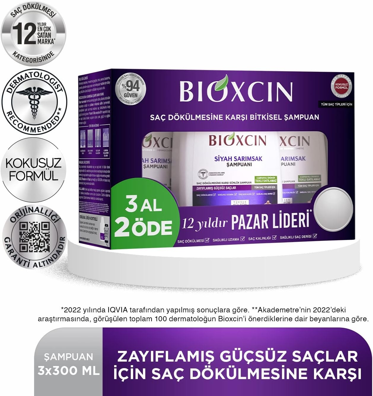 Bioxcin Black Garlic Shampoo 3x300ml Set