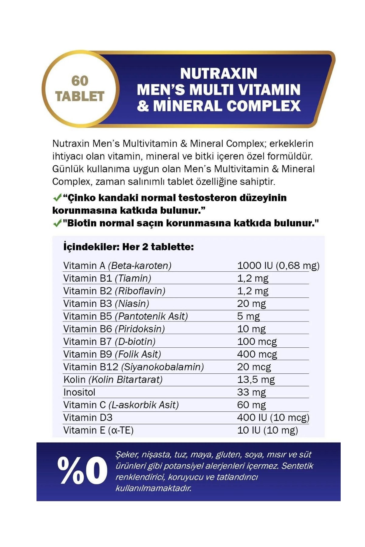 Nutraxin Men's Multi Vitamin Complex 60 Tablets