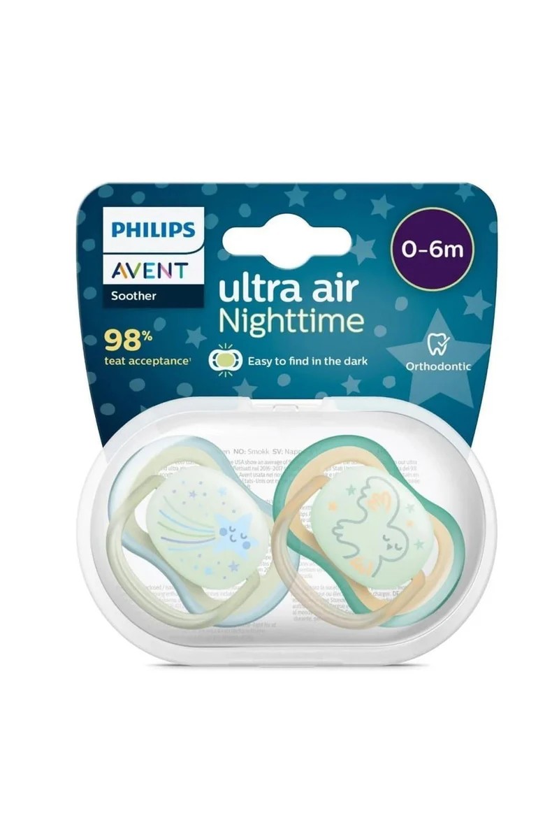 Philips Avent Ultra Air Night Pacifier 0-6 Months, 2-Pack - For Boys