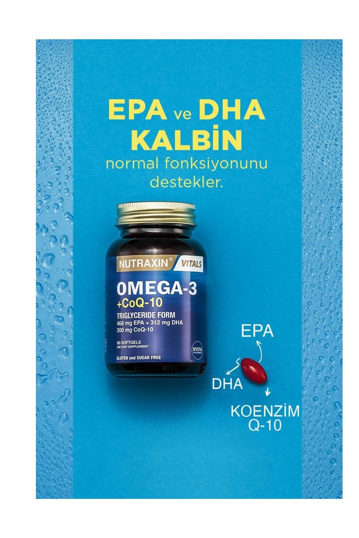 Nutraxin Omega-3 + CoQ-10 468mg EPA + 312mg DHA + 200mg CoQ-10 60 Softgels