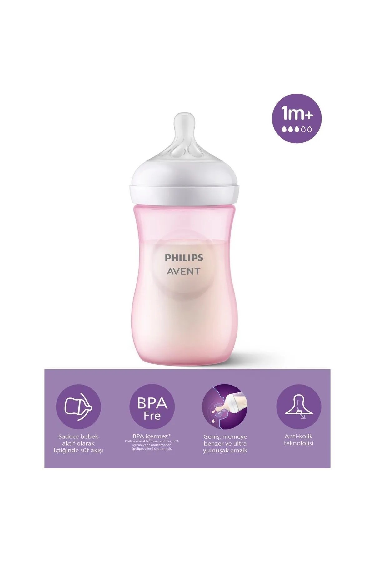 Philips Avent Natural Response PP Pink Bottle 260ml, 1+ Months