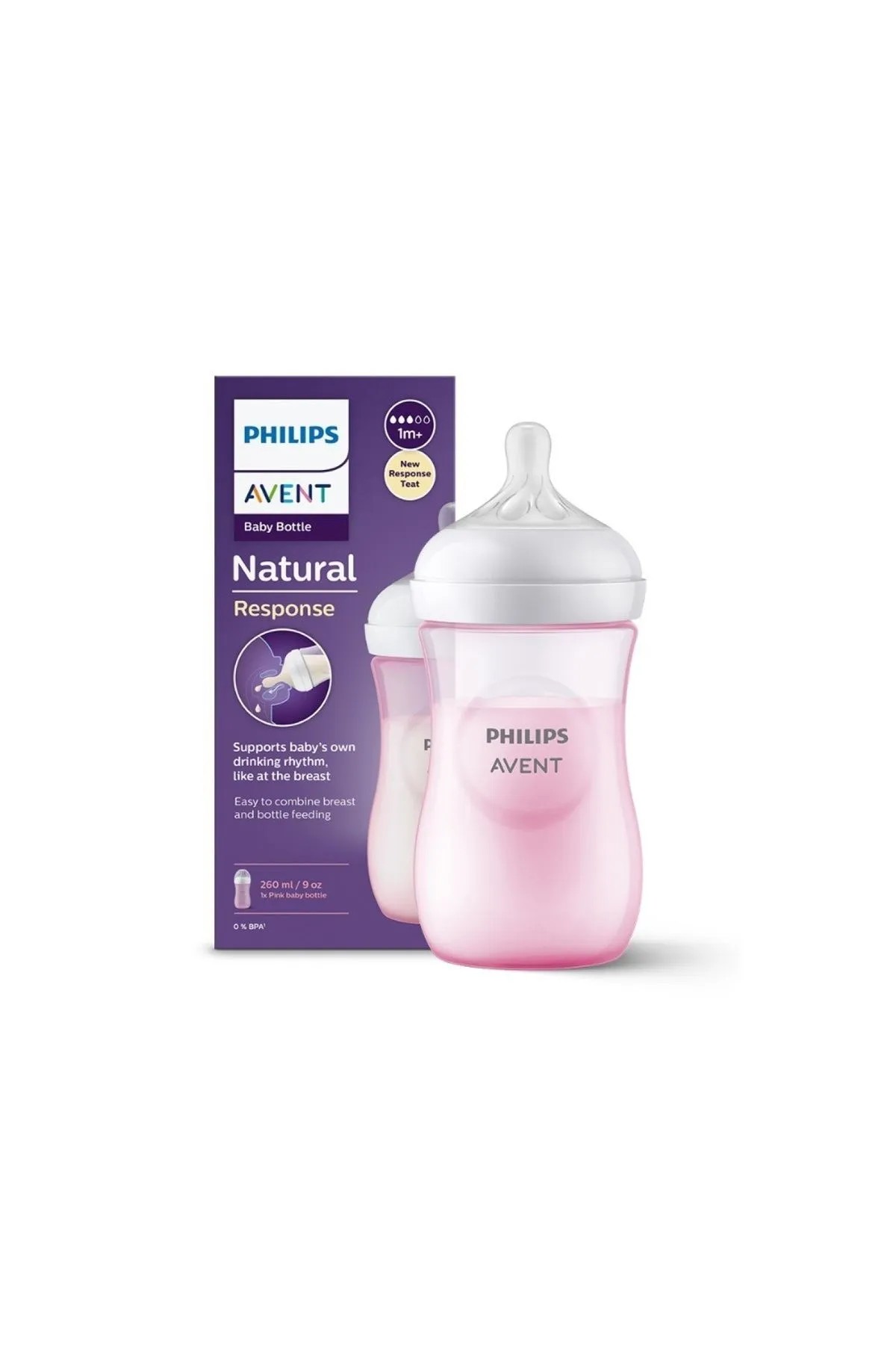 Philips Avent Natural Response PP Pink Bottle 260ml, 1+ Months