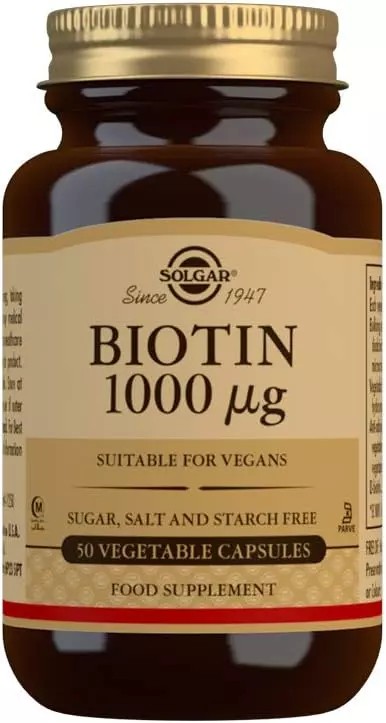 Biotin 1000 µg Capsules - 50 Count - Promotes Healthy Hair & Skin - Vegan