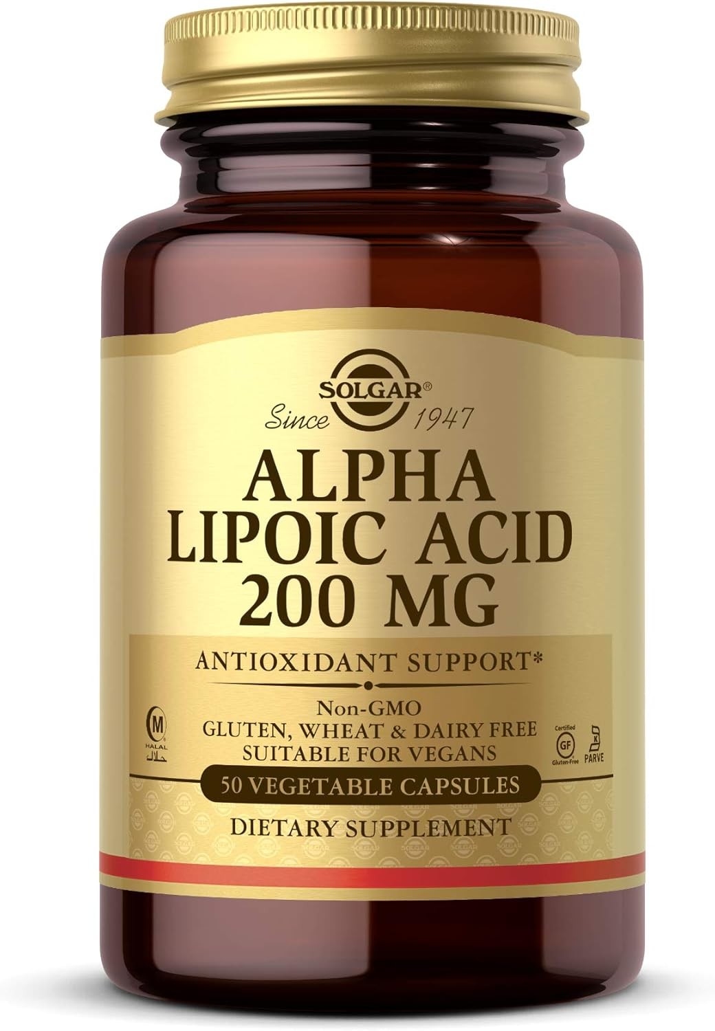 Solgar Alpha Lipoic Acid  200 mg  50 Vegetable Capsules | Antioxidant Support | Non-GMO | Gluten, Wheat & Dairy-Free | Suitable for Vegans