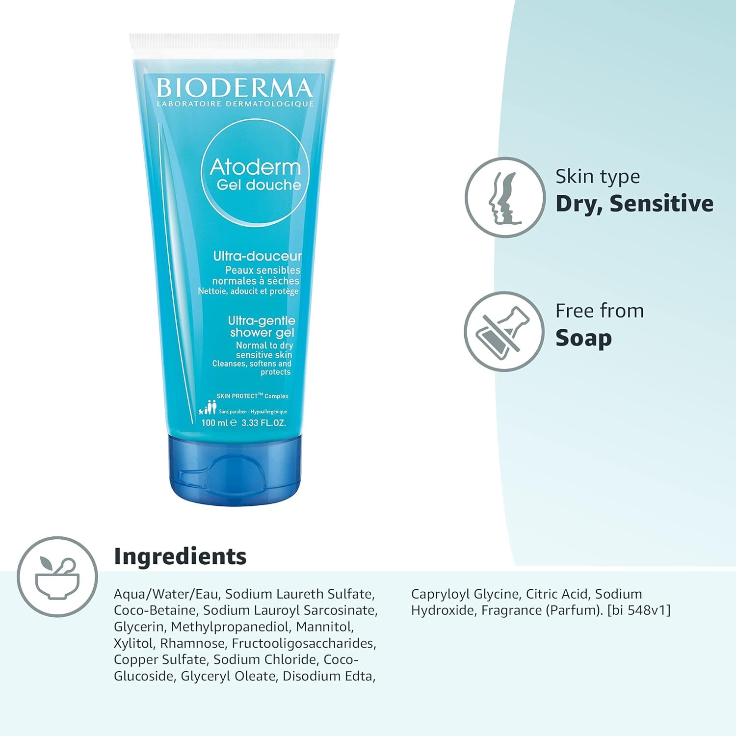 Bioderma Atoderm Shower Gel, Ultra-Gentle & Soap-Free, 200 ml