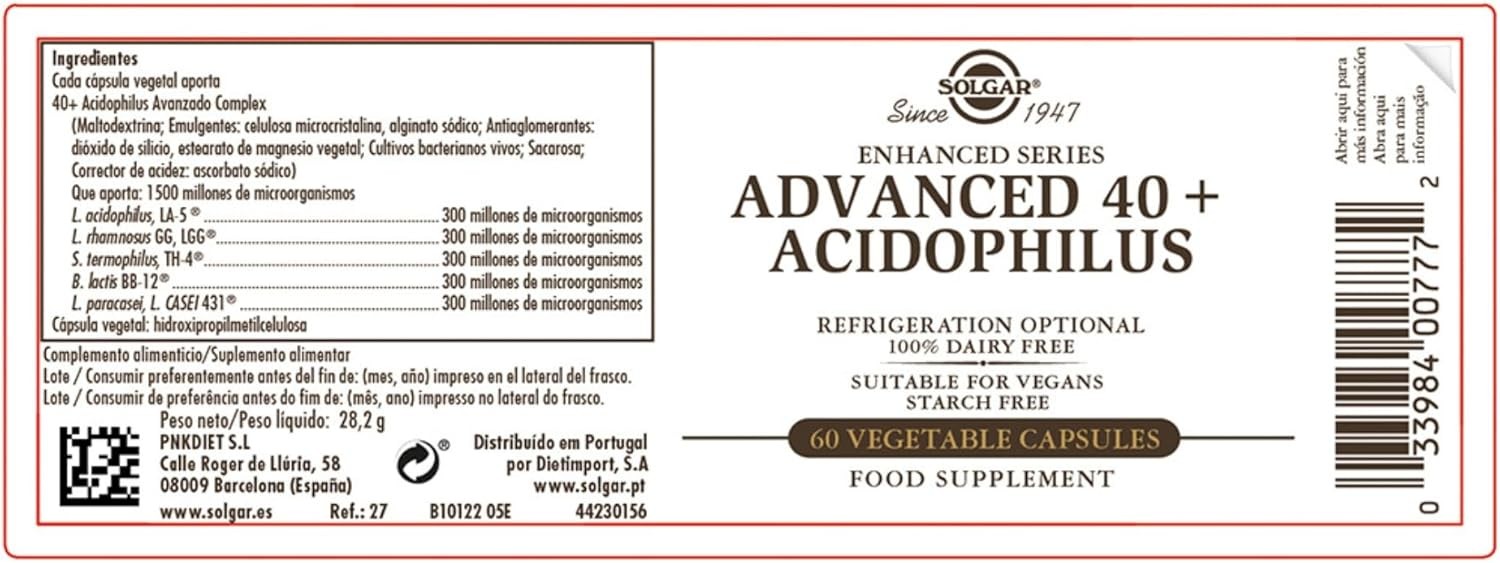 Solgar, Advanced 40+Acidophilus, 60 Vegetable Capsules