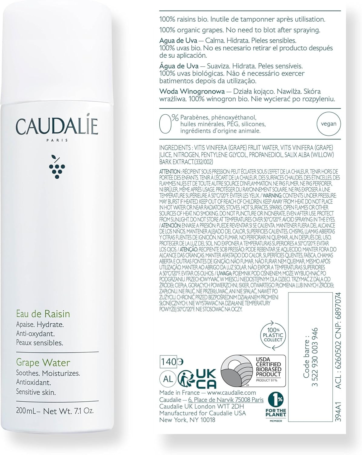 Caudalie Organic Grape Water 200 ml